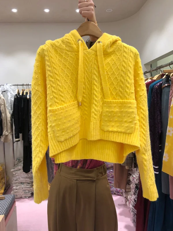 Naiste Riided 2020 Korea FashionTemperament Twist Kapuutsiga Kampsun Pits Kuni Tasku Pullover Kampsun Kampsunid Naine