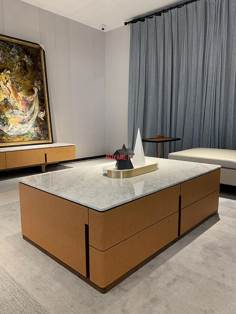 Kirjastus tee tabel uus kaasaegne lihtne naturaalne marmor square tee tabel elutoa mööbel