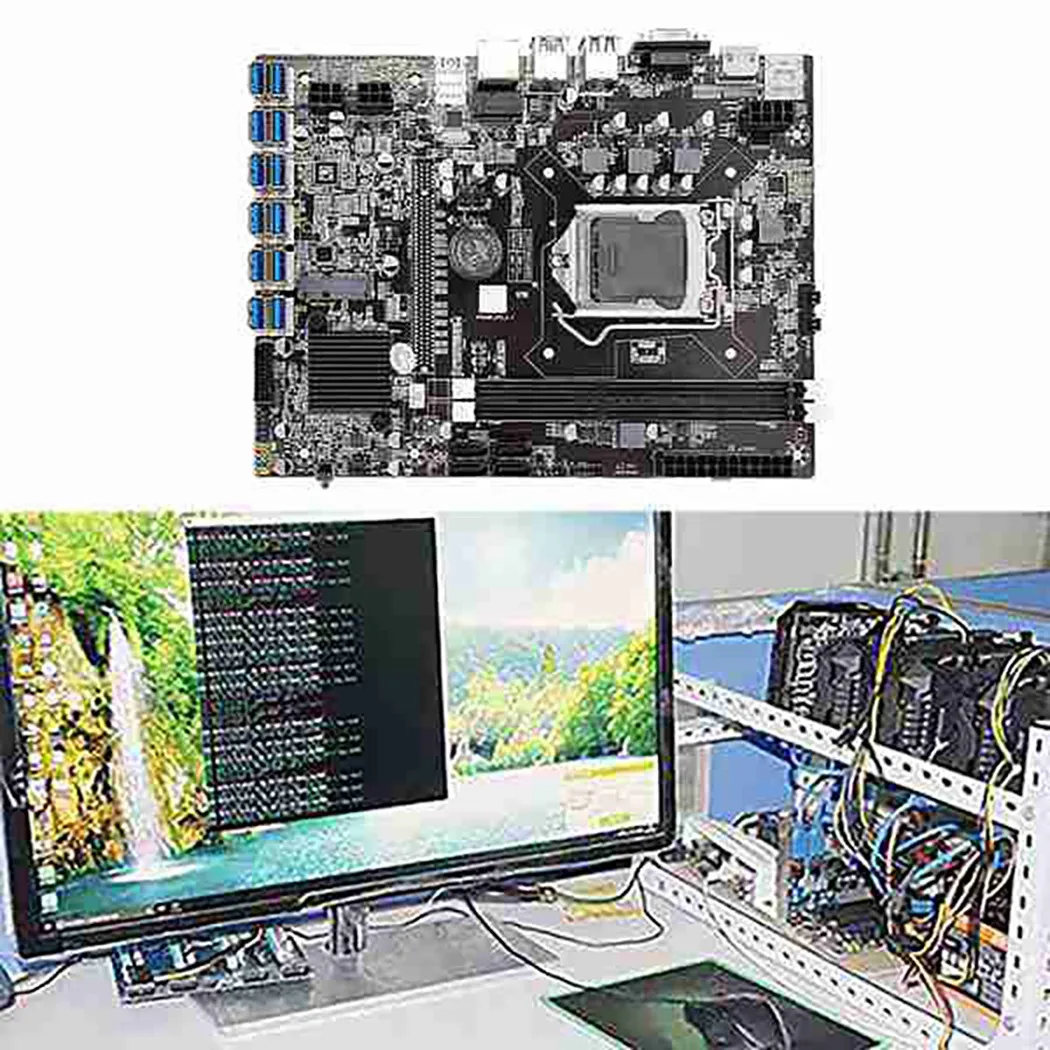 12 GPU B75 ETH/BTC Kaevandamine Emaplaadi+CPU+Ventilaator+toitekaabel+SATA Kaabel+Lüliti Kaabli 12 USB3.0(PCIE) LGA1155 DDR3 SATA3.0 3