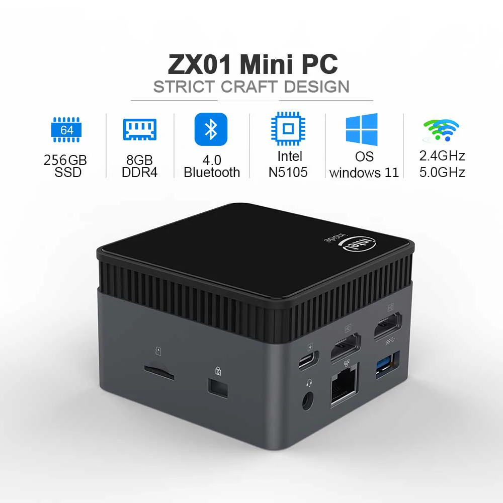 ZX01 Kaasaskantav Pocket PC, Windows 11 Mini PC Intel N5105 2.9 GHZ DDR4 8GB 256GB SSD Lan Port WIFI5 BT4.2 Lauaarvuti Tv Box 0