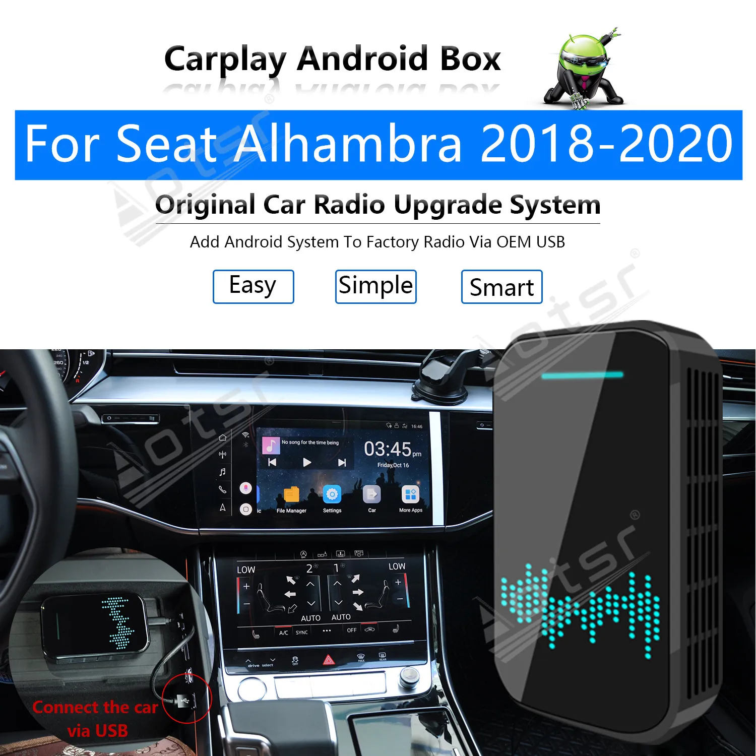 4+32G Eest Seat Alhambra 2018 2019 2020 Auto Multimeedia Mängija Android Süsteemi Peegel Link Kaart Apple Carplay Wireless Dongle Ai Box