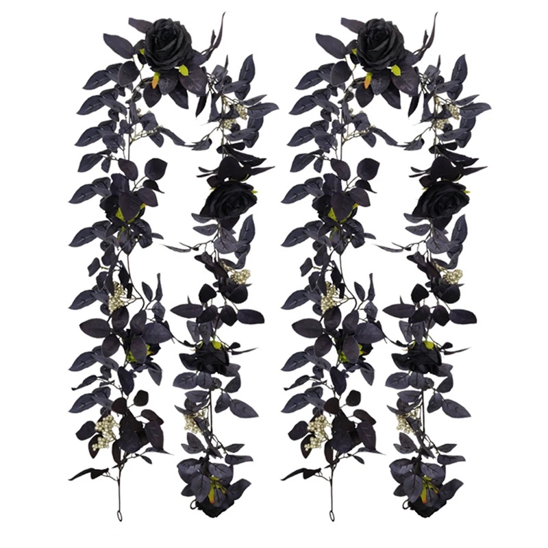 Kunstlik Silk Mustad Roosid Lill Viinapuu Dekoratiivsed Võltsitud Riie Ivy Rippuvad Tõusis Vanik Kodus Seina Kaunistamiseks Faux Taimede Lehed