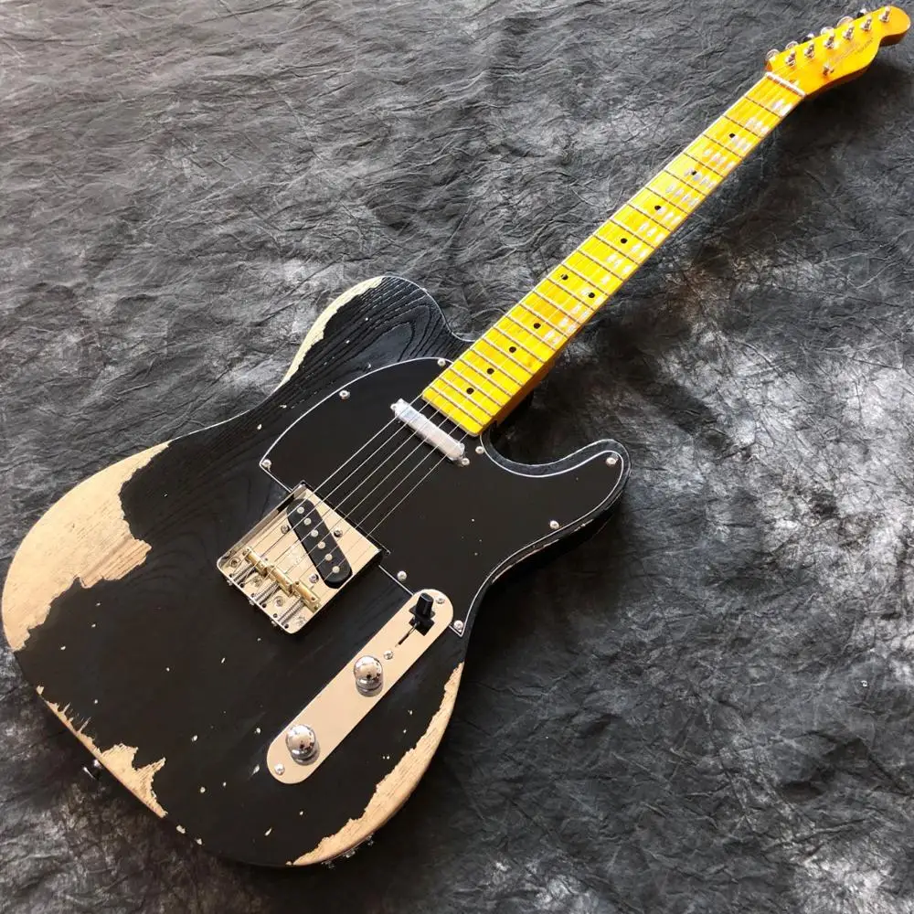 Uus stiil 6 nõelamise musta värvi electric guitar,Vaher fingerboard guitarra,säilmed käte,kõrge kvaliteediga pikap gitaar.tõeline fotod