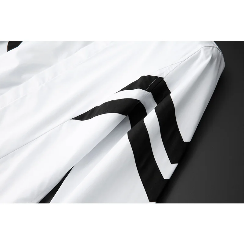 2021New disain meeste riided uued, must ja valge riie sümmeetriline õmblemine meeste pikkade varrukatega särk mood meeste poole särk 2