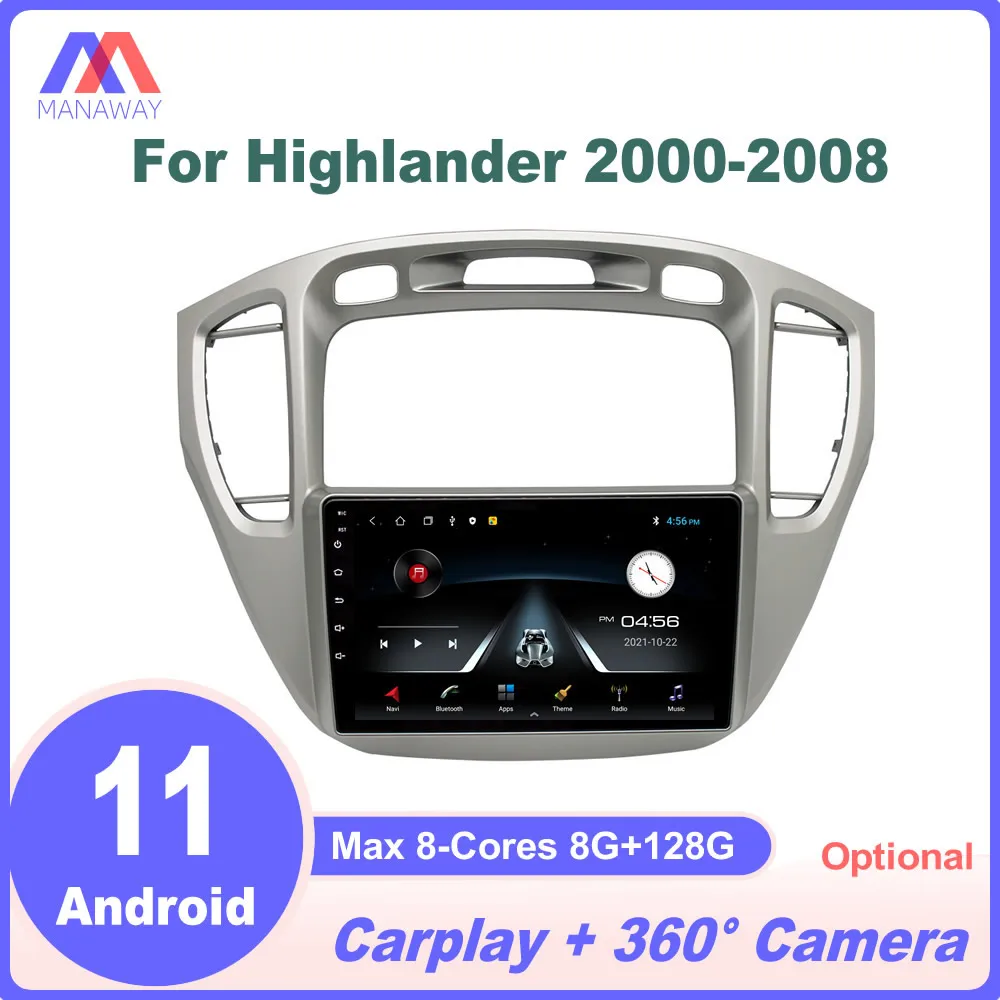 Android 11 DSP CarPlay autoraadio Stereo Multimeedia Video Mängija, Navigatsiooni GPS Toyota Highlander 2000-2008 2 Din Dvd