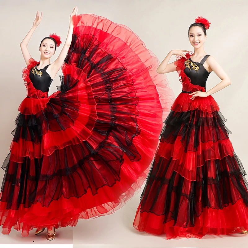 Fashion Plus Suurus hispaania Flamenco Kleit Naine kõhutants Kleit Uhke Etapp Performance Meeskond Kanda Mustlane Kostüüm SL6093