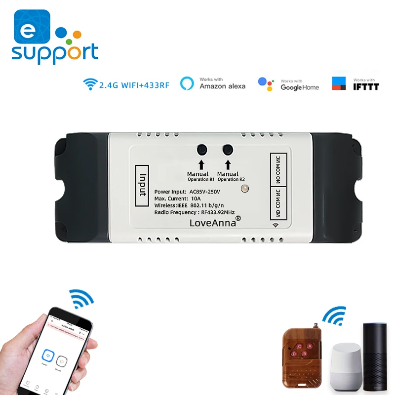 2CH eWeLink Wifi Smart Switch Moodul, Mootor,DC 12V 24V 32V 220V 110V 2 Kanaliga Relee,Alexa Google ' i Kodu RF 433 Kaugjuhtimispult