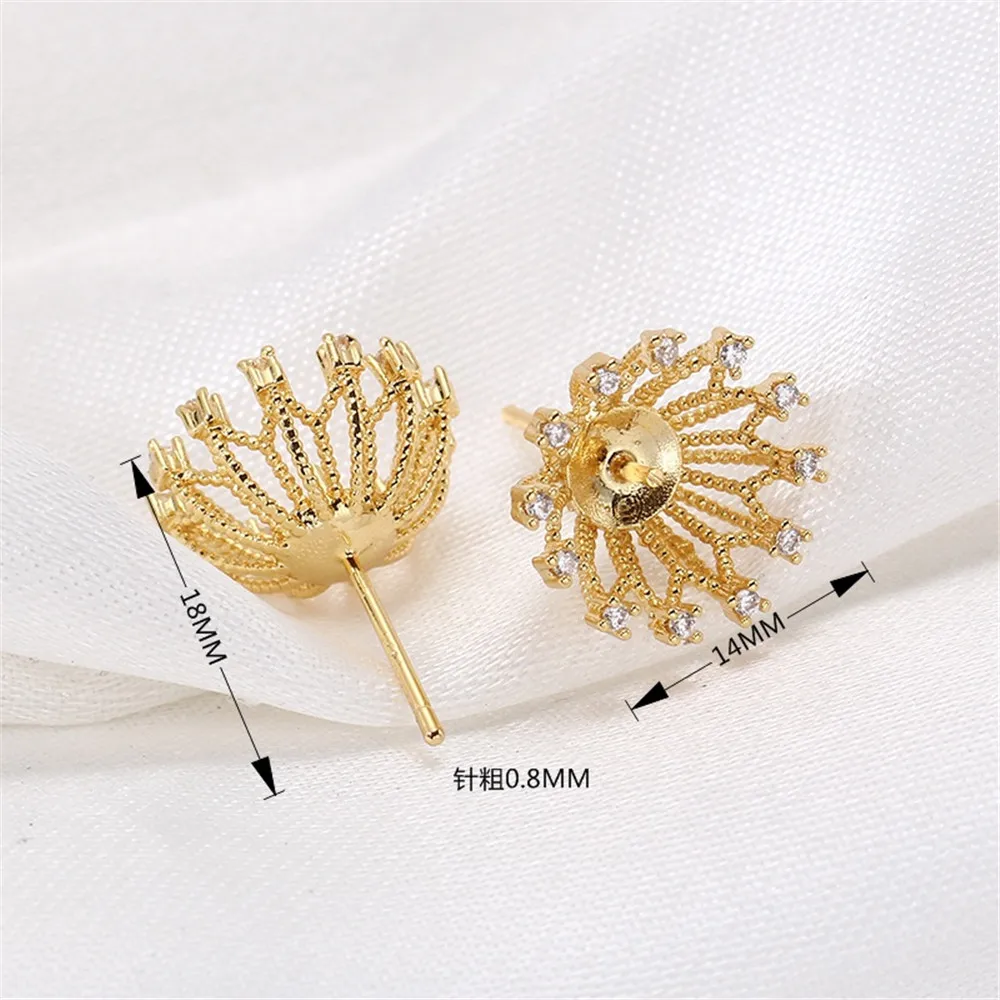 14K gold pakendatud värvi säilitamine S925 silver needle Kõrvarõngad micro inkrusteeritud tsirkoon lohkus Flower Pearl DIY tarvikud