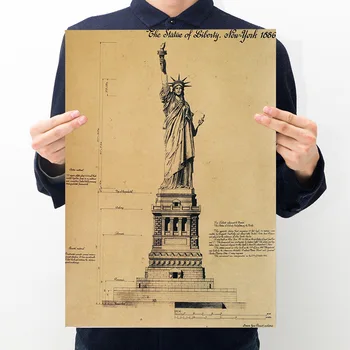 Statue of Liberty Retro Plakat jõupaber Prindib Selge Pilt tuba Baar Home Art maali seina kleebis 51*35cm