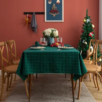 Home Decor Laud Lapiga Roheline Ruuduline Kohvi Tabel elutuba Puuvillane Linane Laudlina jõuluehe Dinning Tabel Kate