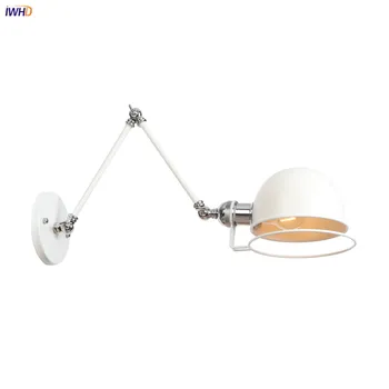 IWHD Valge Must Raud Antiik Seina Lamp, Vintage Magamistoas Trepp Kerge Reguleeritav Hoos Pikk Käsi Seina Valgustid Edison Stiil