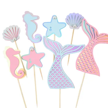 Tüdrukud Merineitsi Teema Sünnipäev Kook Torukübar Meritäht Shell Cupcake Toppers Baby Shower Mere All Sünnipäeva Kook Decor