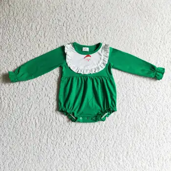 LR0173 beebi tüdruk roheline pikad varrukad santa prindi romper jõulud imikute nuppu kombekas