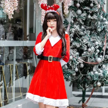 Uus Mood Kleit 2020. Aasta Uus Daamid Cosplay Kostüüm Jõulud Jõuluvana Etapp Näidata Riided Seksikas Punane Kleit koos Vöö Naiste Komplektid