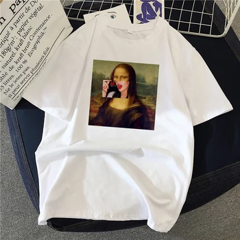 Naiste T-särk 90s Ulzzang Harajuku Graafiline Naljakas Mona Lisa on alternatiiv, Print T-särk O Kaela Vabaaja Naiste Top, T-särk