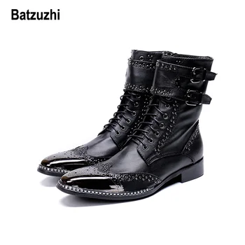 Batzuzhi täiesti Uued Meeste Kingad, Pikad Metall Nippi Rüütel Boot Mehed zapatos de hombre Must Ehtne Nahk Võidelda Saapad Meestele Bota