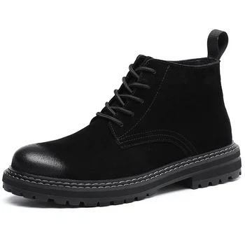 Briti luksus mood meeste saapad, ehtne nahk kingad õues platvorm boot must kevad-sügis pahkluu botas masculinas zapatos