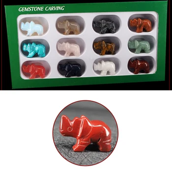 12PC Loomulik Gren Roosa Punane Kivi Nikerdatud Rhino Loomade Kaunistused Aventurine Crystal Kvarts Kivi Käsitöö Figuriin Kodu Decorat