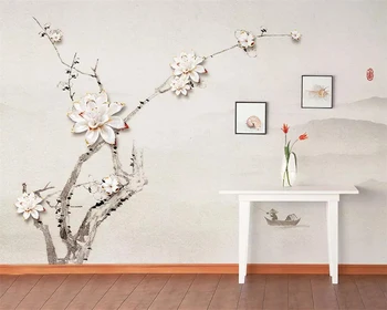 Kohandatud taustpildi Hiina stiilis elegantne lilled mountain river boat TV taust seina-elutuba, magamistuba 3d tapeet