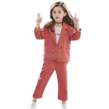 Tüdrukud Ametliku Pulm Sobiks Kids Jope+Püksid 2tk Riided Seatud Laste Sünnipäeva Tulemuslikkuse Kostüüm Naine Kool Bleiser