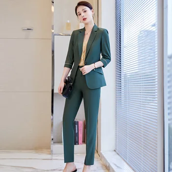 Korea kevadel sobiks suured office naised, äri-valge-krae riietumisstiil professional kleit tööriiete punane ülikond + püksid 0