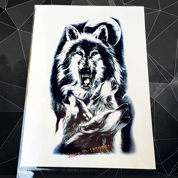 Uus Ühekordselt Flash Ajutine Tätoveering Kleebis Suur Möirgav Wolf Moon Disain Veekindel Käsi Tattoo Varrukad Meeste Rinnal AAQ-H850