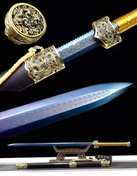 Käsitsi Sepistatud Tugevast Kung Fu Mõõk Terav HRC60 Bule Mangaani Tera Dao Wushu Jian Saber Full Tang
