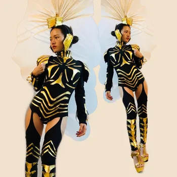 naissoost sõdalane ühes tükis kostüüm Kuldne nahk armor cosplay futuristliku tehnoloogia mõttes kostüüm