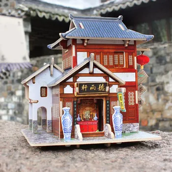 Puidust materjal 1:24 DIY Käsitöö Kääbus Projekti 3D Puust Nukud Maja - Hiina Tee Maja sõpradega sünnipäeva kingitus