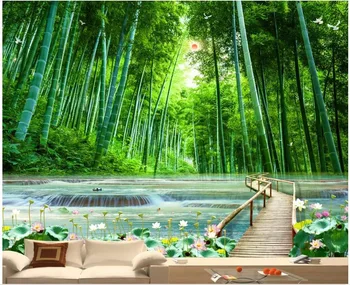 3d tapeet custom foto seinamaaling Bambusest Metsa Vesi Silla maastik Home decor Taust elutoas tapeet seina 3 d