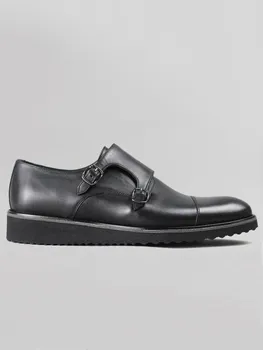 Serdar Yeşil Mendoza Erkek Hakiki Deri Tokalı Klasik Ayakkabı-Siyah