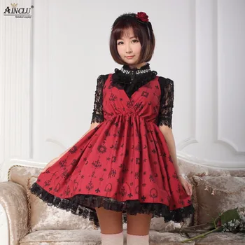 Ainclu Naiste Punane Polüester Magus Armas Rihm Printsess Originaal Jaapani Pits Lolita Kleit