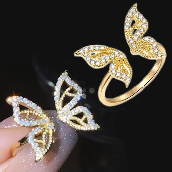 Armas Läikiv Crystal Liblikas Avatud Ring Naistele Täielikult jewelled Rõngad korea Lihtne Reguleeritav Sõrme Sõrmus Võlu Ehted Kingitused