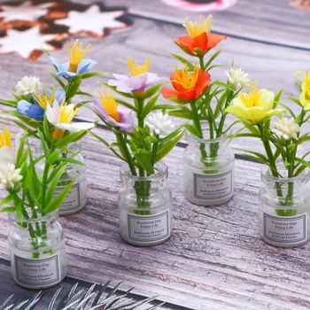 1tk 1:12 Nukumaja Miniatuurne Taim lillepotis potitaimed w/Vaas Simulatsiooni Daisy Mudel Home Decor Mänguasi