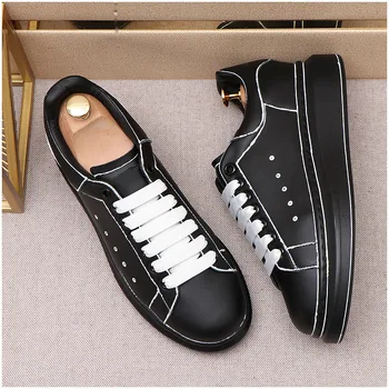 Korea stiilis meeste vaba aja veetmise hingav originaal nahast kingad musta valge pits-up derby kinga streetwear platvorm tossud zapatos