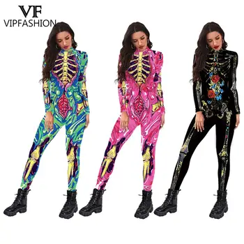 VIP MOOD Halloweeni Karneval Pool Zentai Catsuit Skelett 3D Digitaalne Trükkimine Bodysuit Cosplay Kostüüm Naistele