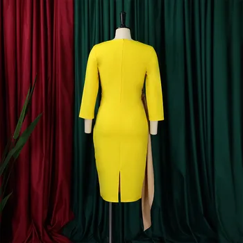 2022 Sügisel Uues Stiilis Elegantne Kontrasti, Värvi Põlve Pikkus Office Ametlik Pencil Dress Naiste Pikad Varrukad Daamid Aafrika Kleidid 5